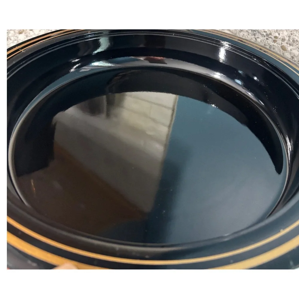 Vtg Lacquerware Black Round‎ Serving Platter Divided Compartments Japan Decor